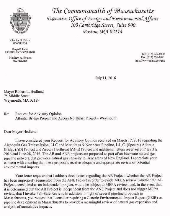 Sec. Beaton's Letter Denying Mayor's Request