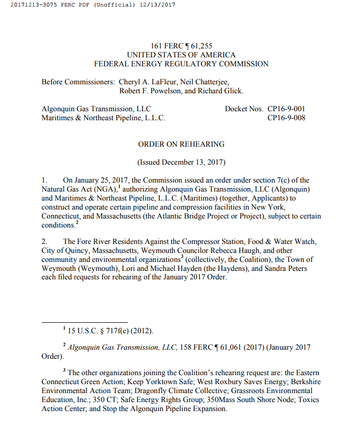 FERC denies request for rehearing