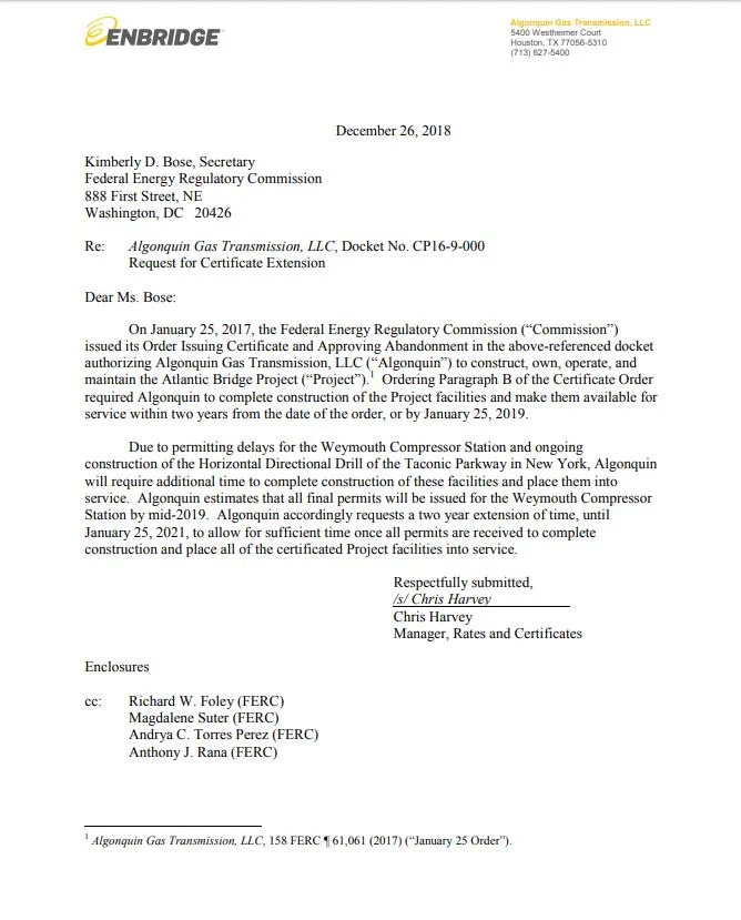 FERC Certificate Extended