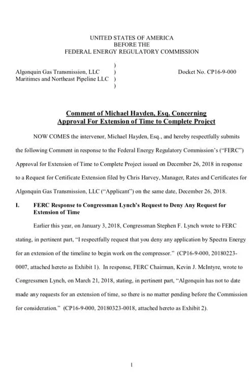 Our attorney submits letter to FERC