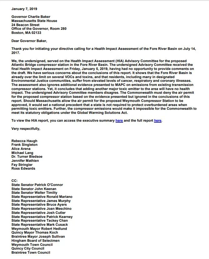 HIA Advisory Committee Submits Letter to Gov. Baker