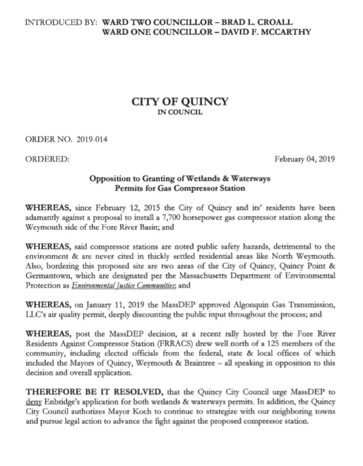 Resolution against compressor station permits passes in Quincy