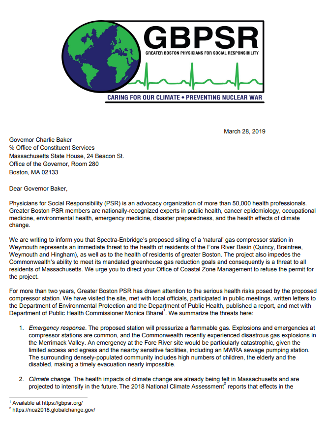 GBPSR send letter to Gov. Baker