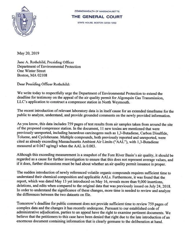 Fore River Delegation requests 2 day extension for AQ hearing testimony