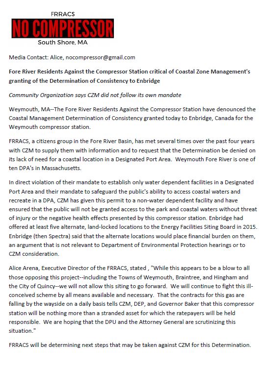 CZM issues approval for Determination of Consistency to Enbridge