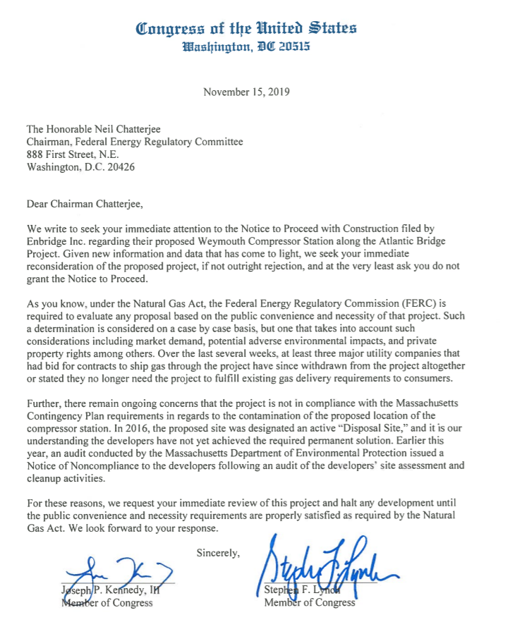 Congressmen Lynch and Kennedy send letter to FERC