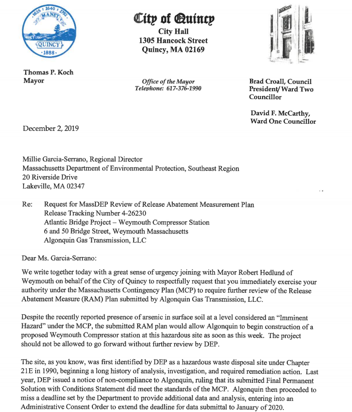 City of Quincy urges DEP to review Enbridge's clean up plan