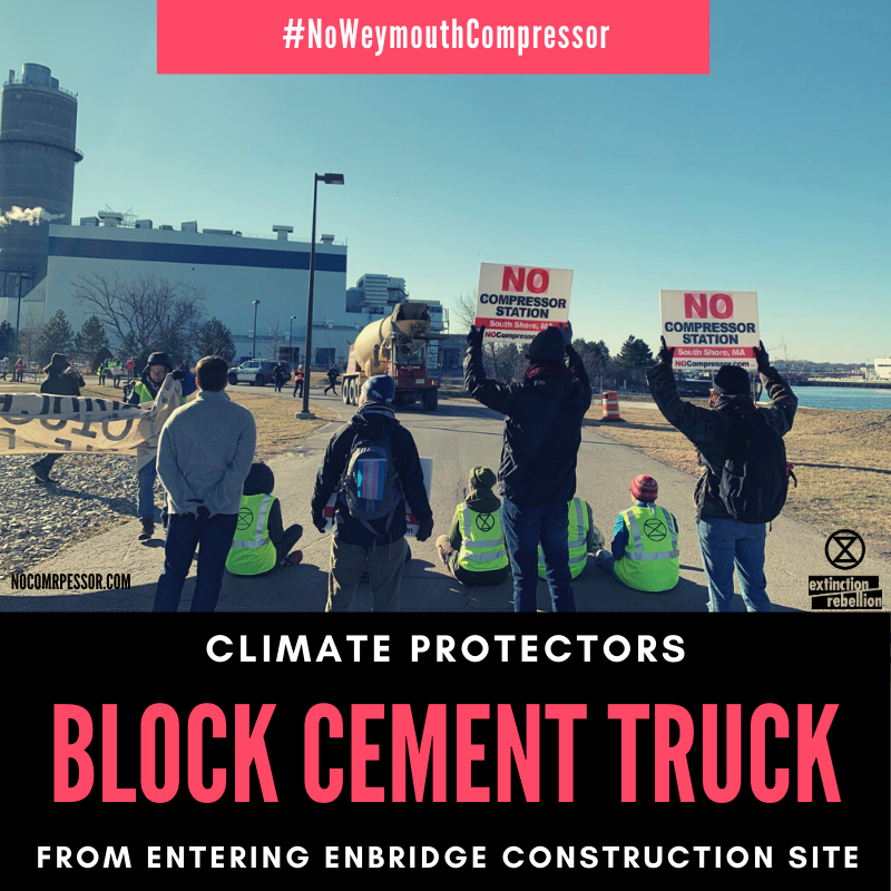 9 climate activists are arrested after blocking a cement truck at compressor site