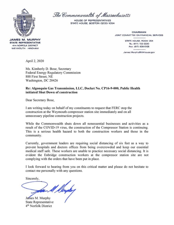 Rep. James Murphy writes to FERC