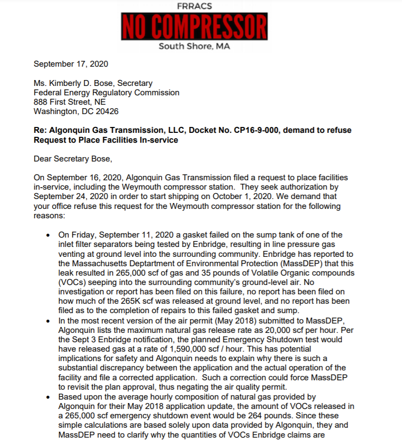 FRRACS demands FERC to deny Enbridge's in-service request