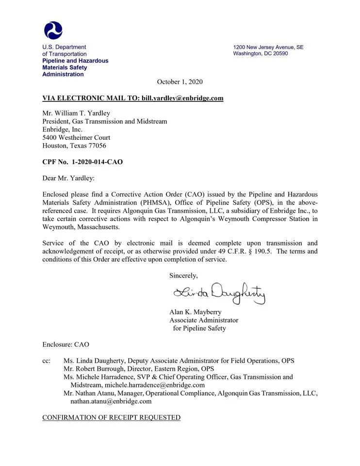 PHMSA Issues a Corrective Action Order after 2 emergency shutdowns