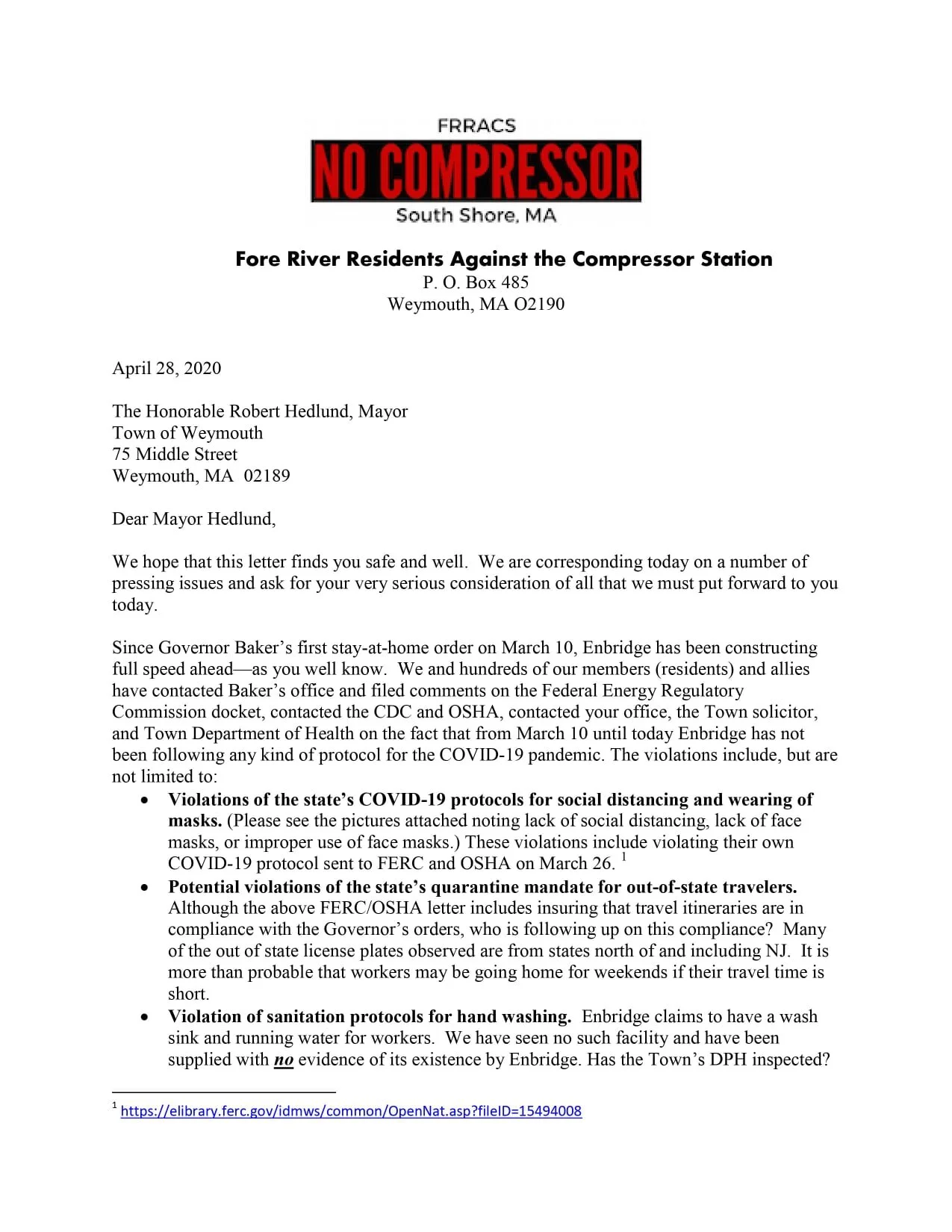 FRRACS urged Mayor Hedlund to refuse payout from Enbridge back in April