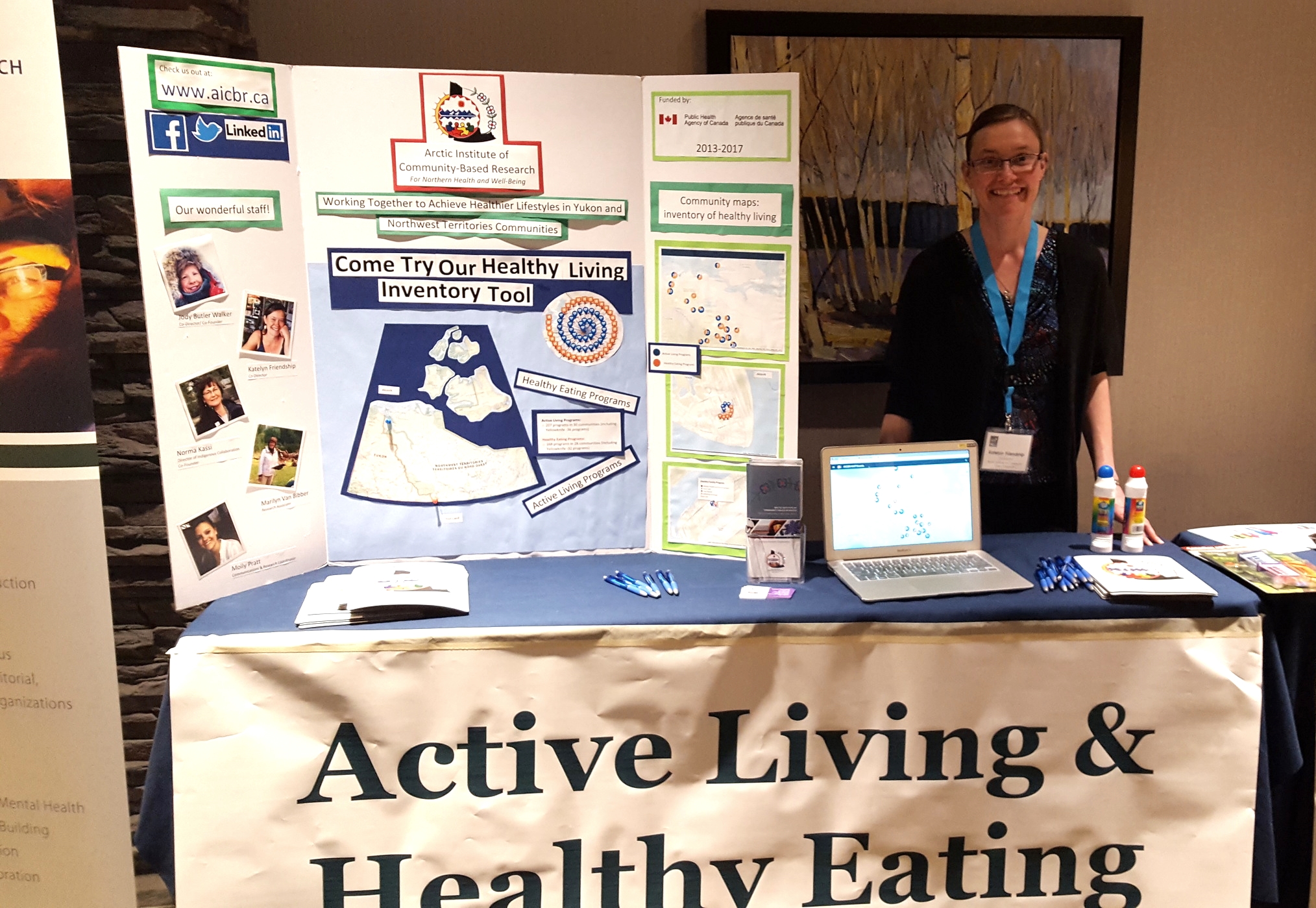 Katelyn Friendship, Co-Director, at NWT Association of Communities' Health Fair May 5th, 2016 showcasing the Inventory Map to municipal leaders across the Northwest Territories.