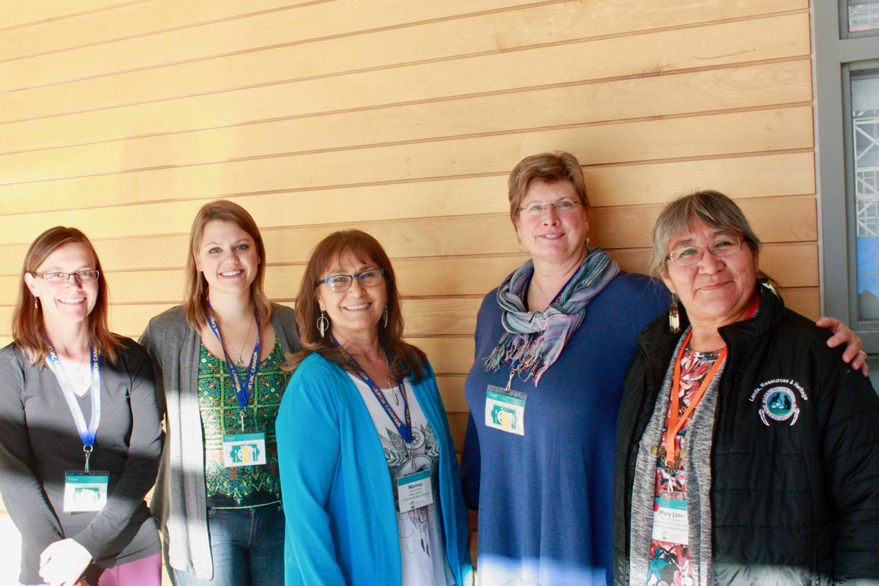 Some of the AICBR team and board at Food Secure Canada's 9th National Assembly in Toronto, Oct 2016. (From left ): Katelyn Friendship, Molly Pratt, Norma Kassi, Jody Butler Walker, and board member Mary Jane Johnson; (Missing from photo ): Marilyn Van Bibber and Beverly Baker.