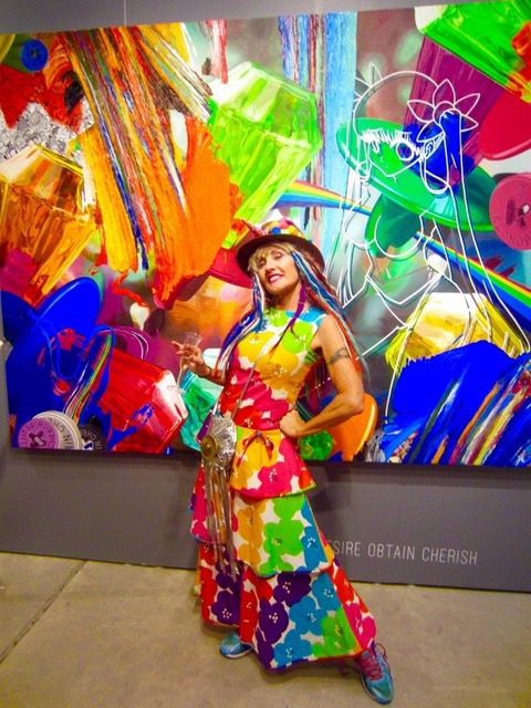Palm Springs Fine Art Fair-2016 with Debra Windham in front of Desire Obtain Cherish painting at KM Fine Arts Gallery