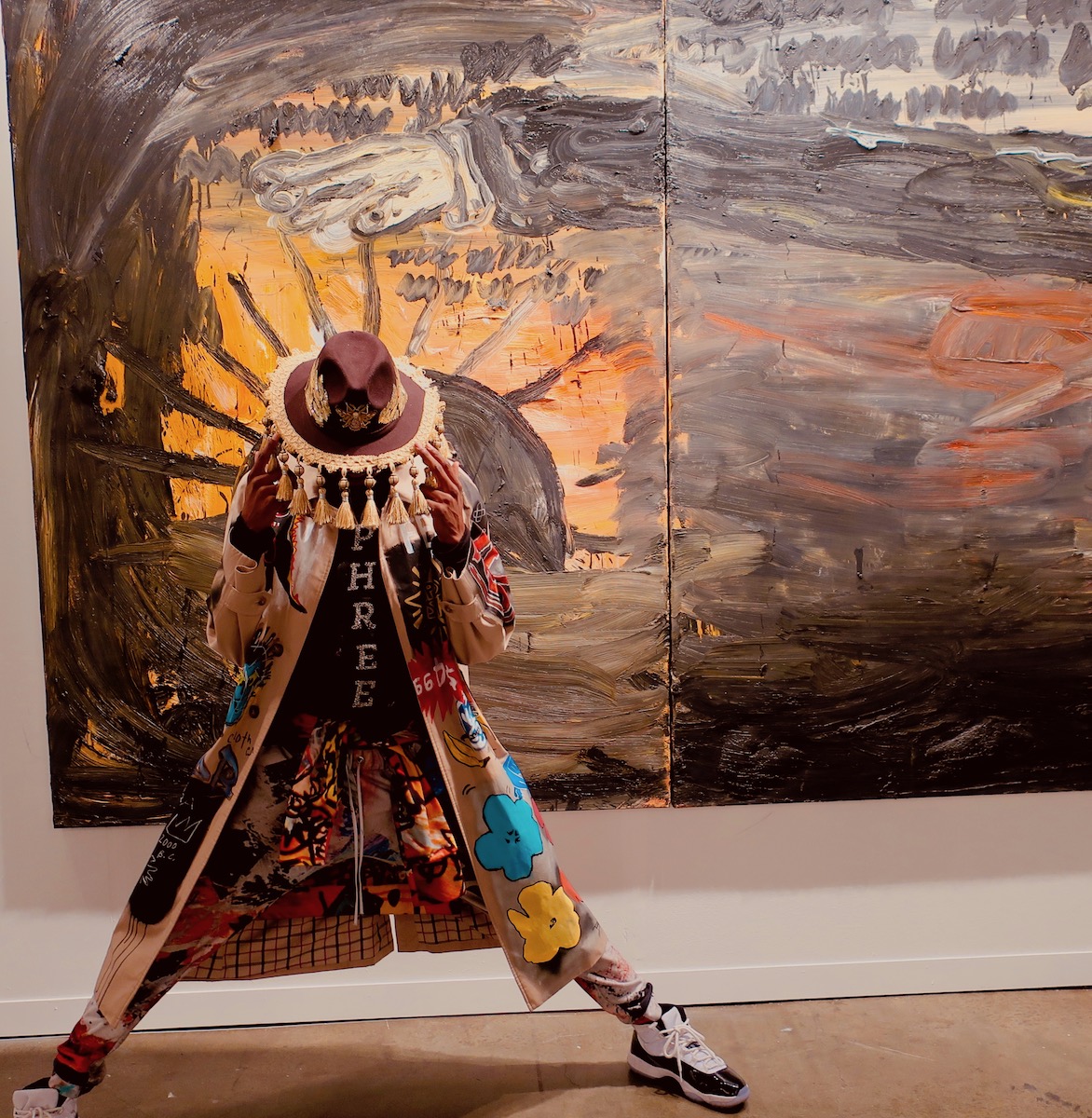 Spotted at LA Art Show 2019 with Phree in front of Armen Eloyan painting at ? Gallery
