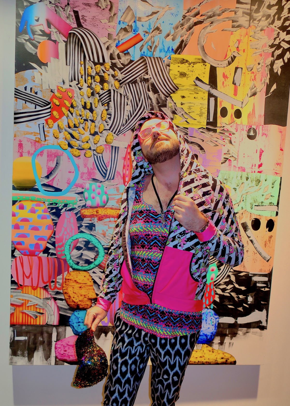 Spotted at LA art show with Unicorns of Jupiter in front of Carlson Hatton painting at Patrick Painter Gallery