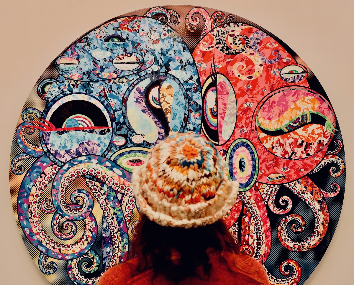 Spotted at Frieze LA with Michelle Plochere (michelleplochere) in front of Takashi Murakami at Perrotin Gallery (hat knitted by Joya Roy (enjoyablesroy)