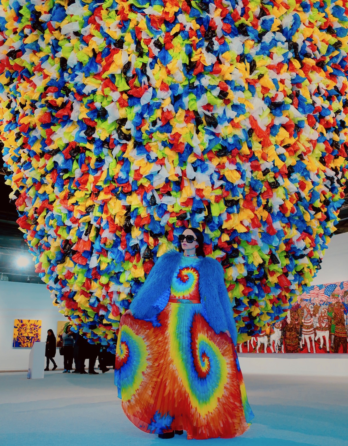 Spotted at The Armory Show 2019 with Stacey Bendet (Aliceandolivia) in front of Pascale Marthine Tayou's Plastic Bags sculpture at Richard Tattinger Gallery