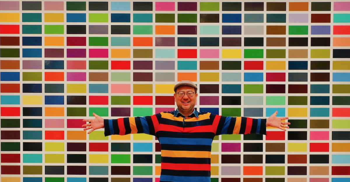 Spotted at SF Museum of Modern Art with Charles standing in front of a Gerhard Richter painting