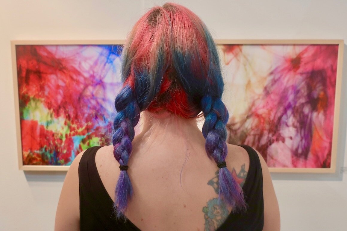 LA Art Show 2018 Susieq8 in front of Kwon, Hyun Jin at Ujung Gallery