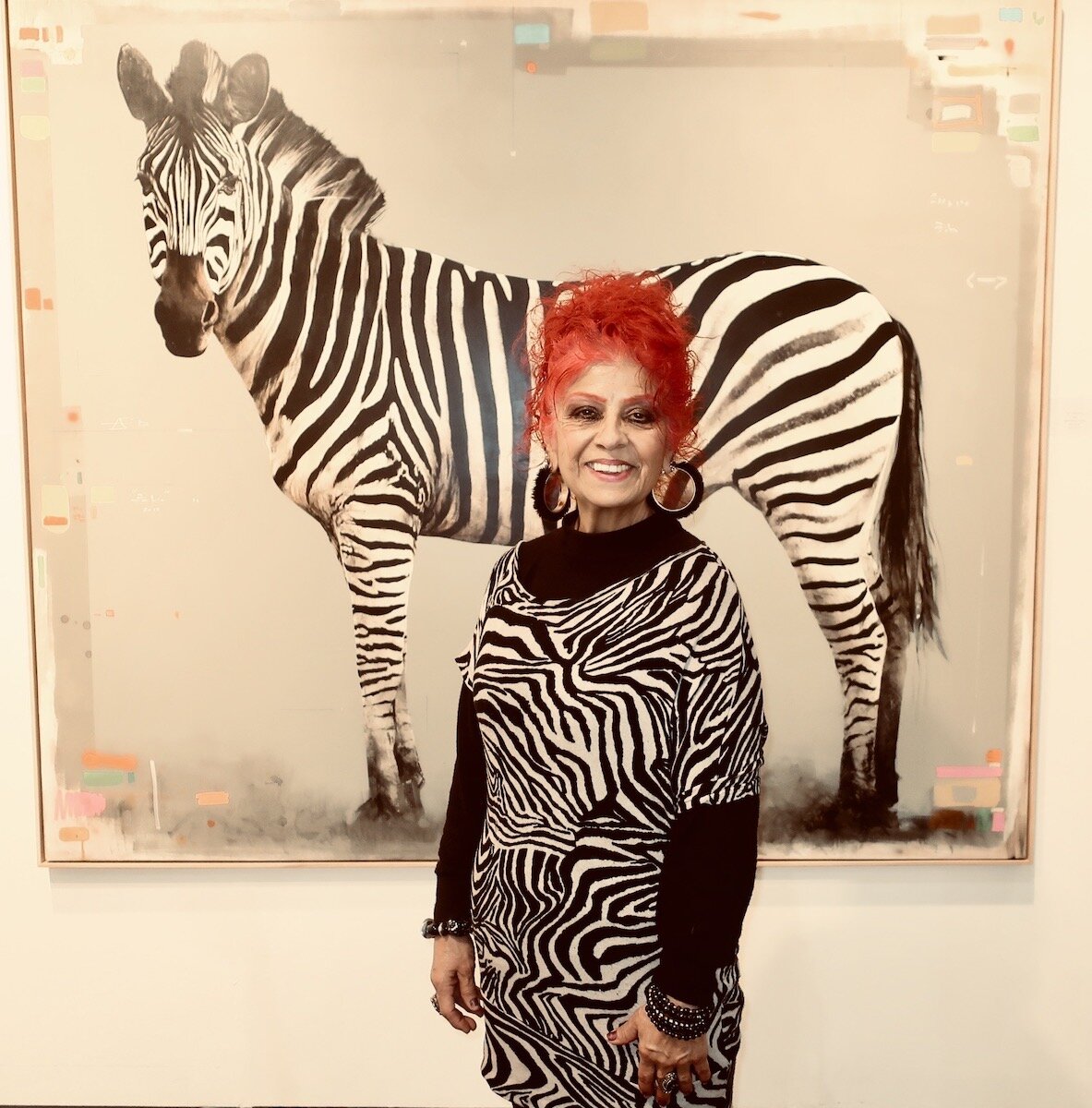 Spotted at LA Art Show with Mary Portillo in front of David Morago painting at Pigment Gallery