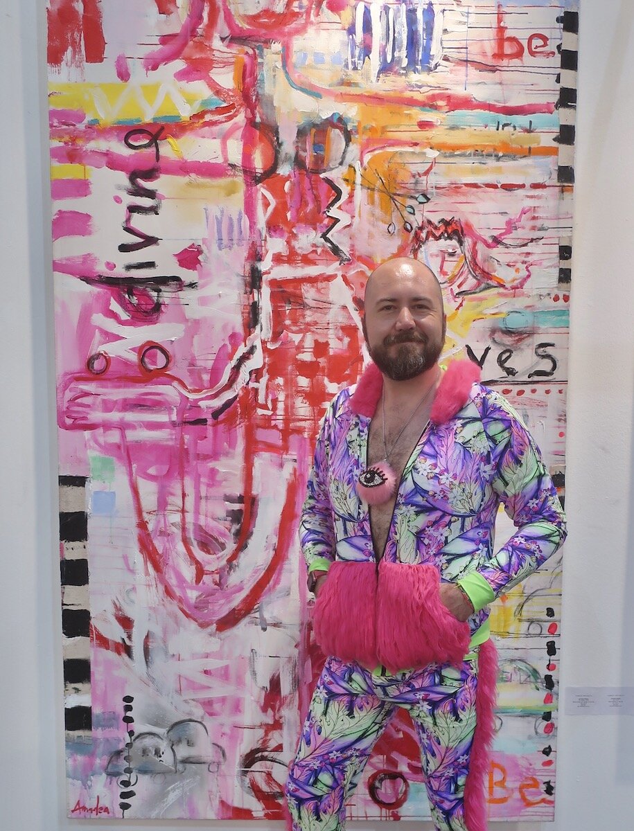 Spotted at LA Art Show 2020 with (Gregory)Unicorns of Jupiter standing in front of Amandea Bailey at Fabrik Projects