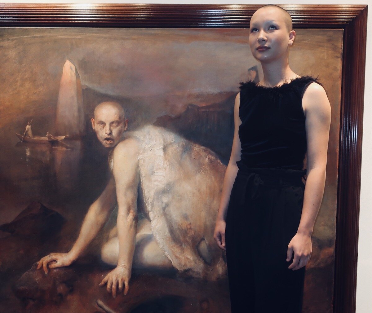Spotted at LA Art Show 2020 with Hana Patrick in front if Odd Nerdrum painting at Patrick Painter Gallery