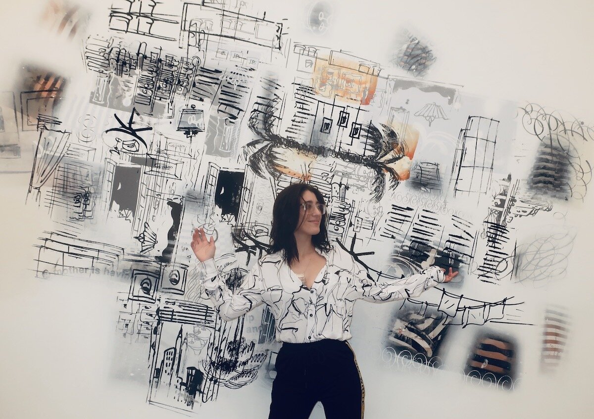 Spotted at Frieze LA 2020 with Migella Accorsi (migellaaccorsi) in front of Richard Price painting at Skarstedt Gallery
