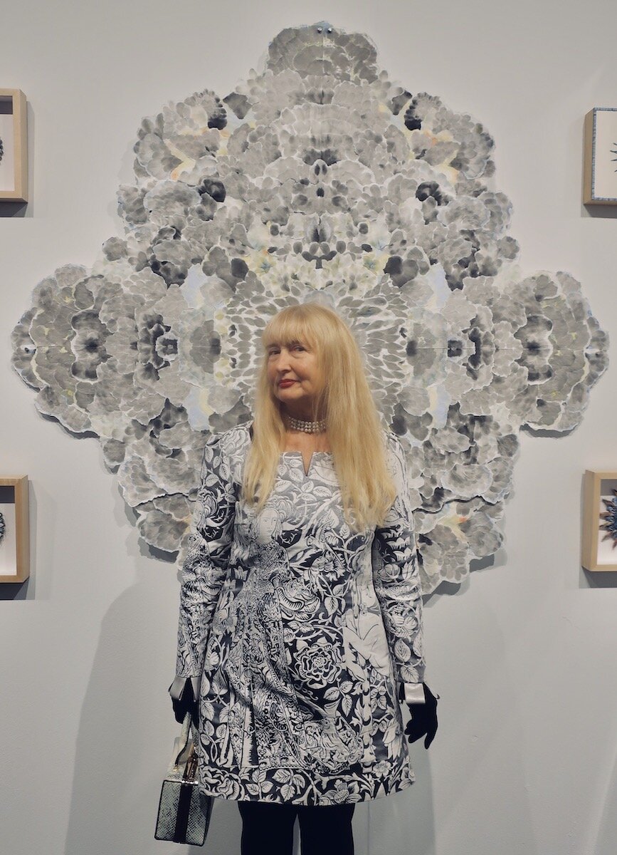Spotted at Art On Paper 2020 with Tanya Lvov standing in front of Allison Svoboda’s collage at K. Imperial Fine Art