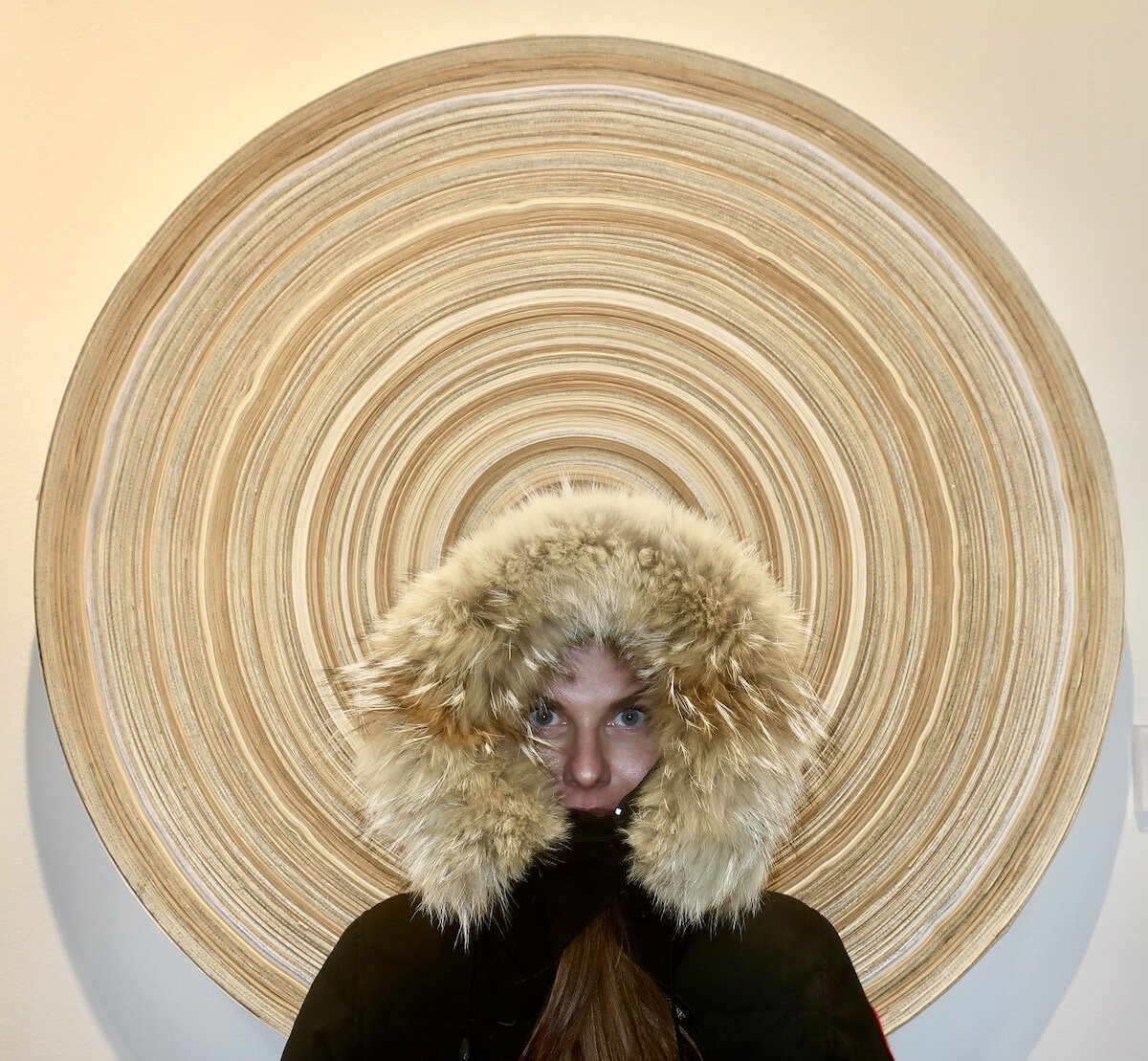 Spotted at Art On Paper 2020 with Mari Eczuperi standing in front of Aurelio San Pedro at Pigment Gallery