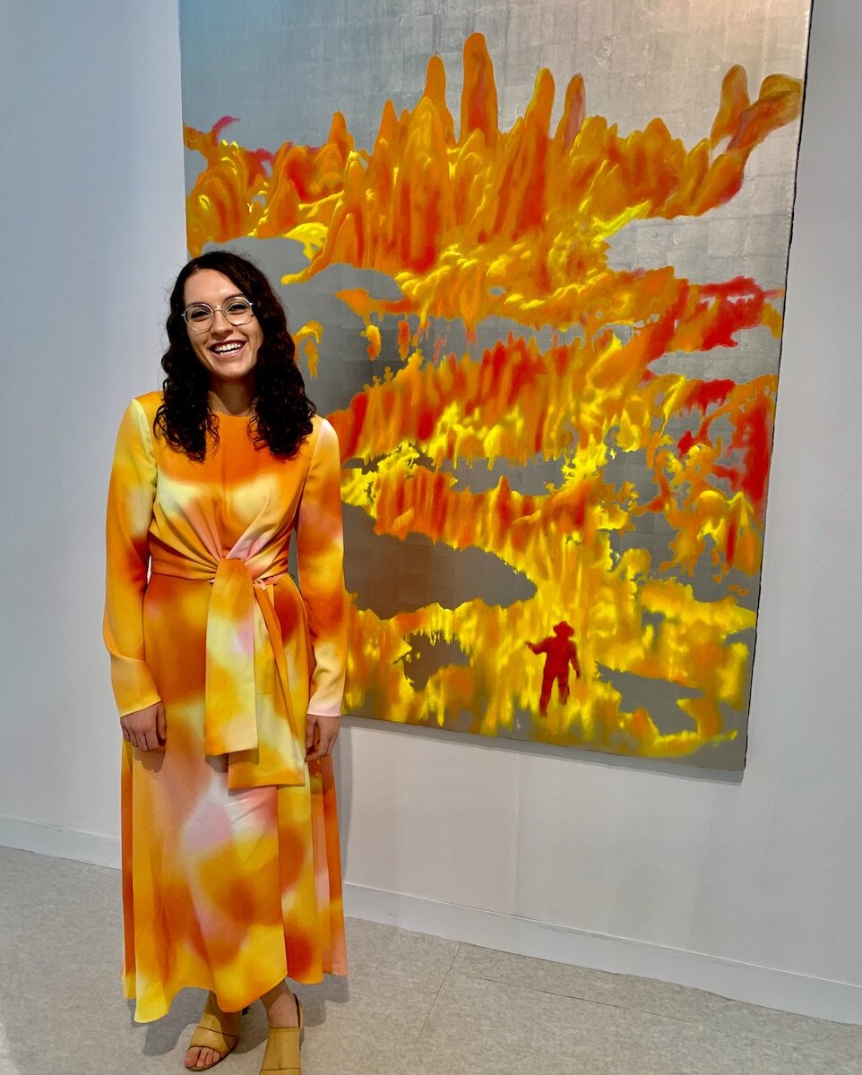 Spotted at The Armory Show 2020 with Secret Krusch in front of Laurant Grasso painting at Sean Kelly Gallery