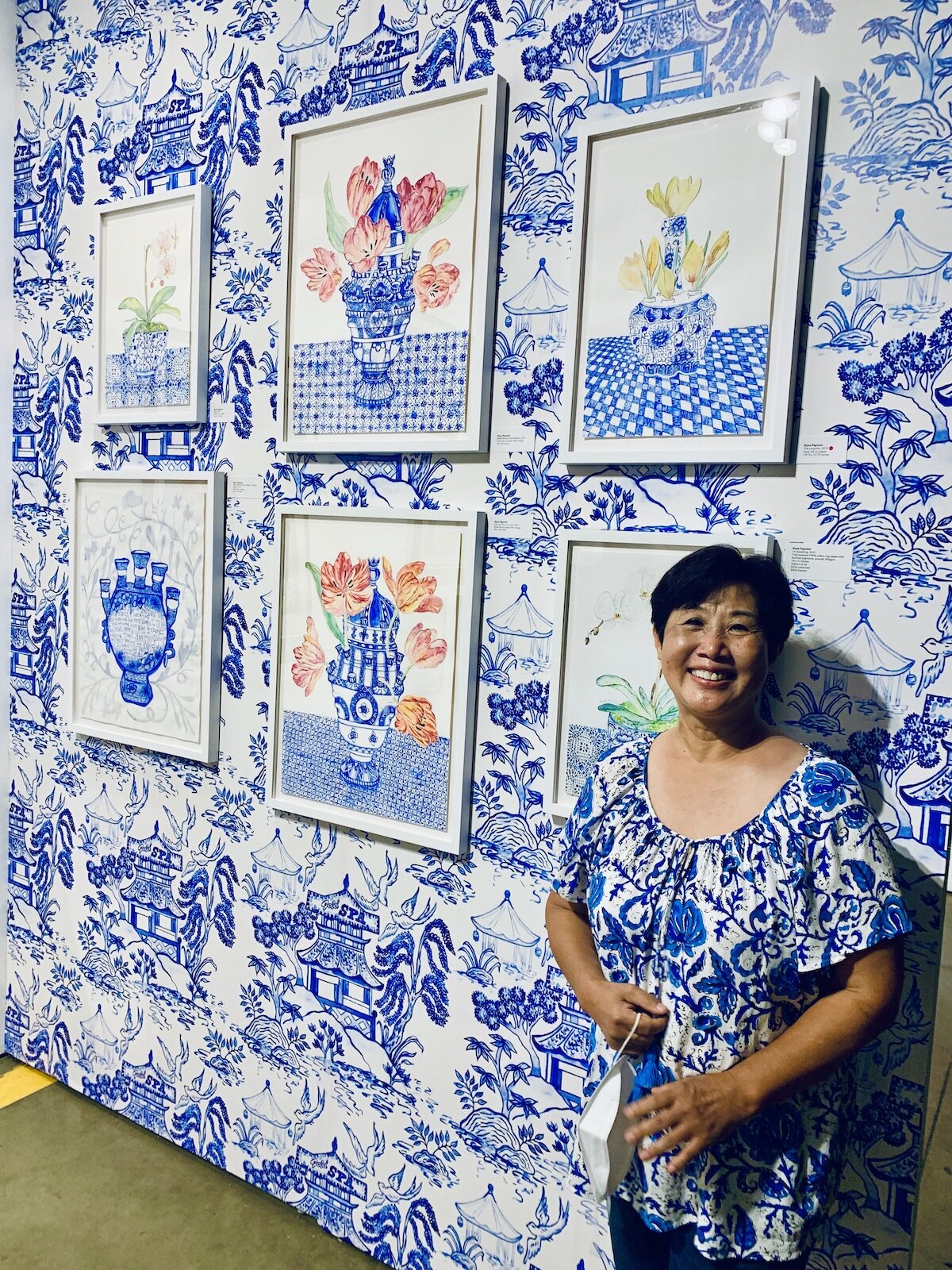 Spotted at the LA Art Show with In Woo in front of Elyse Pignolet's artwork at Track 16 Gallery