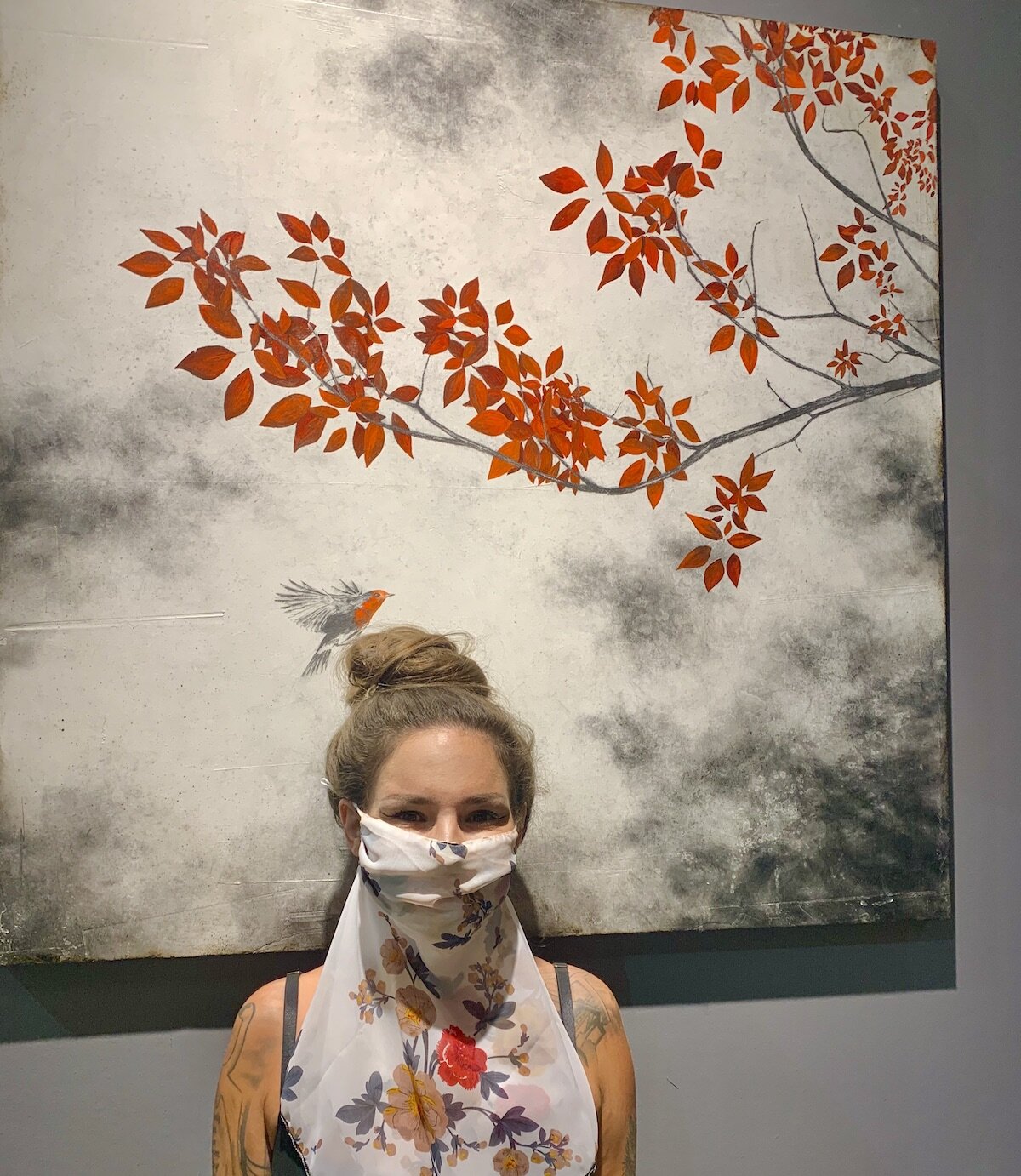 LA Art Show with Meliss LaLande in front of Antoine Josse’s painting at Ai Bo Gallery
