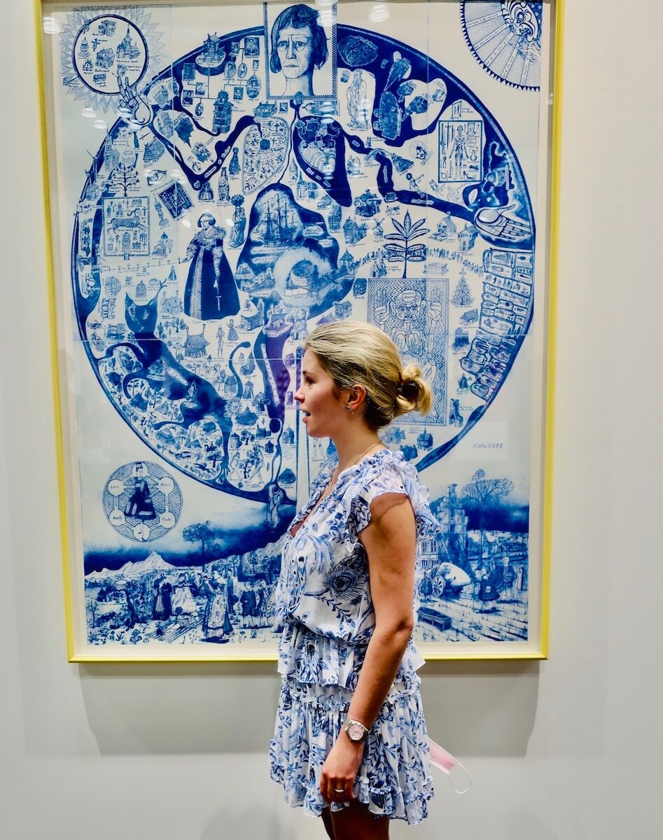 Spotted at the Armory Show with Juliette Eberle in front of Grayson Perry etching at Victoria Moro