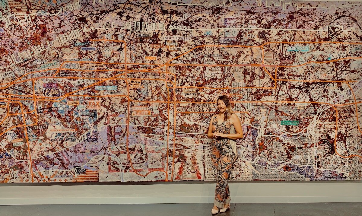 Spotted at the Armory Show with Maria Negulescu standing in front of Grayson Perry very large very expensive abstract painting presented by Victoria Miro