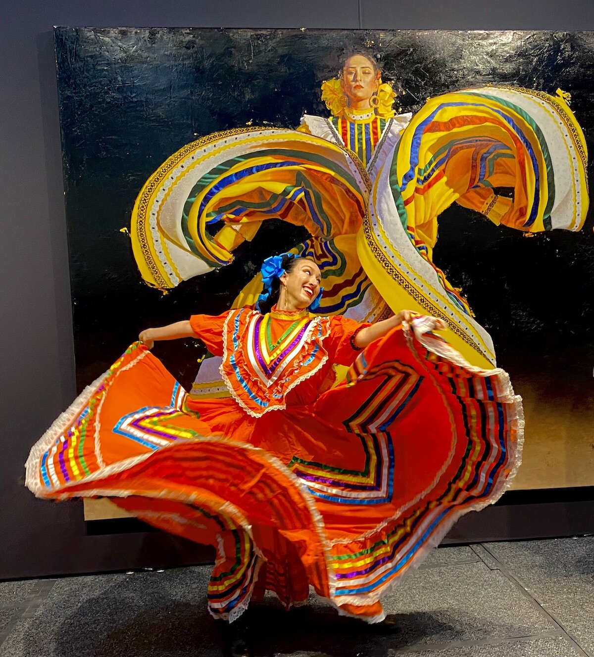 Spotted at the Armory Show with Ballet Napentia dancer in front of Nicolas V. Sanchez at Sugarlift