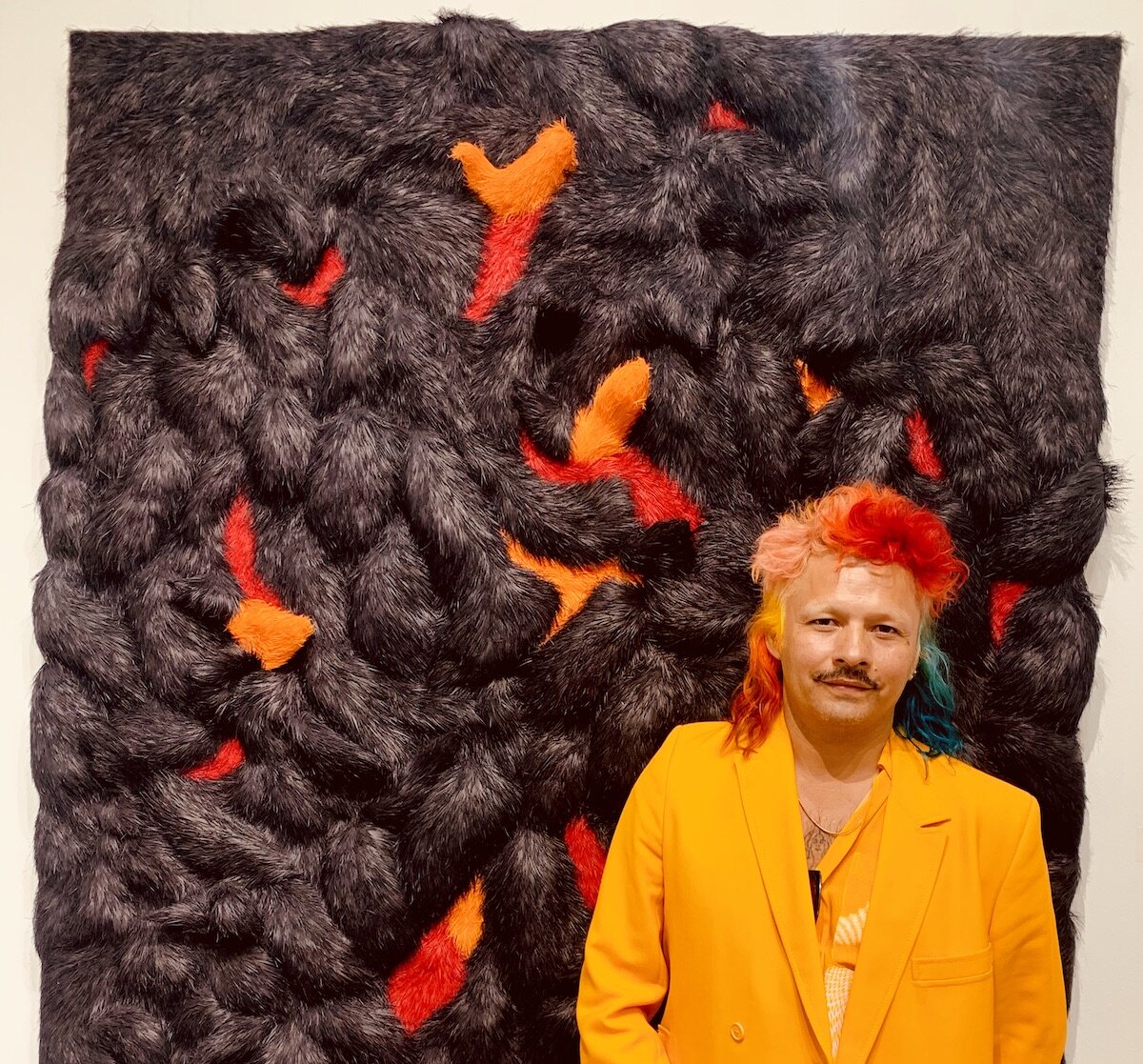 Spotted at the Armory Show with Danny Moon in front of Wu We sculptural fur at Tang Contemporary Art