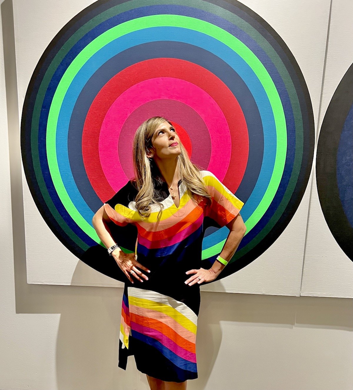 Spotted at Intersect Art & Design with Petal Ortiz in front of Mary Dill Henry painting at Berry Campbell Gallery