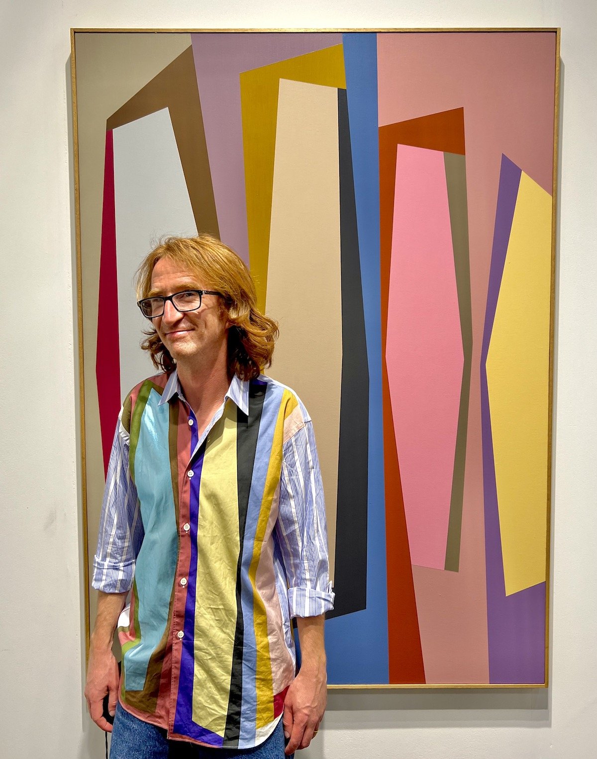 Spotted at Intersect Art & Design with Chris Collins in front of Kari Benjamin painting at Louis Stern Fine Arts