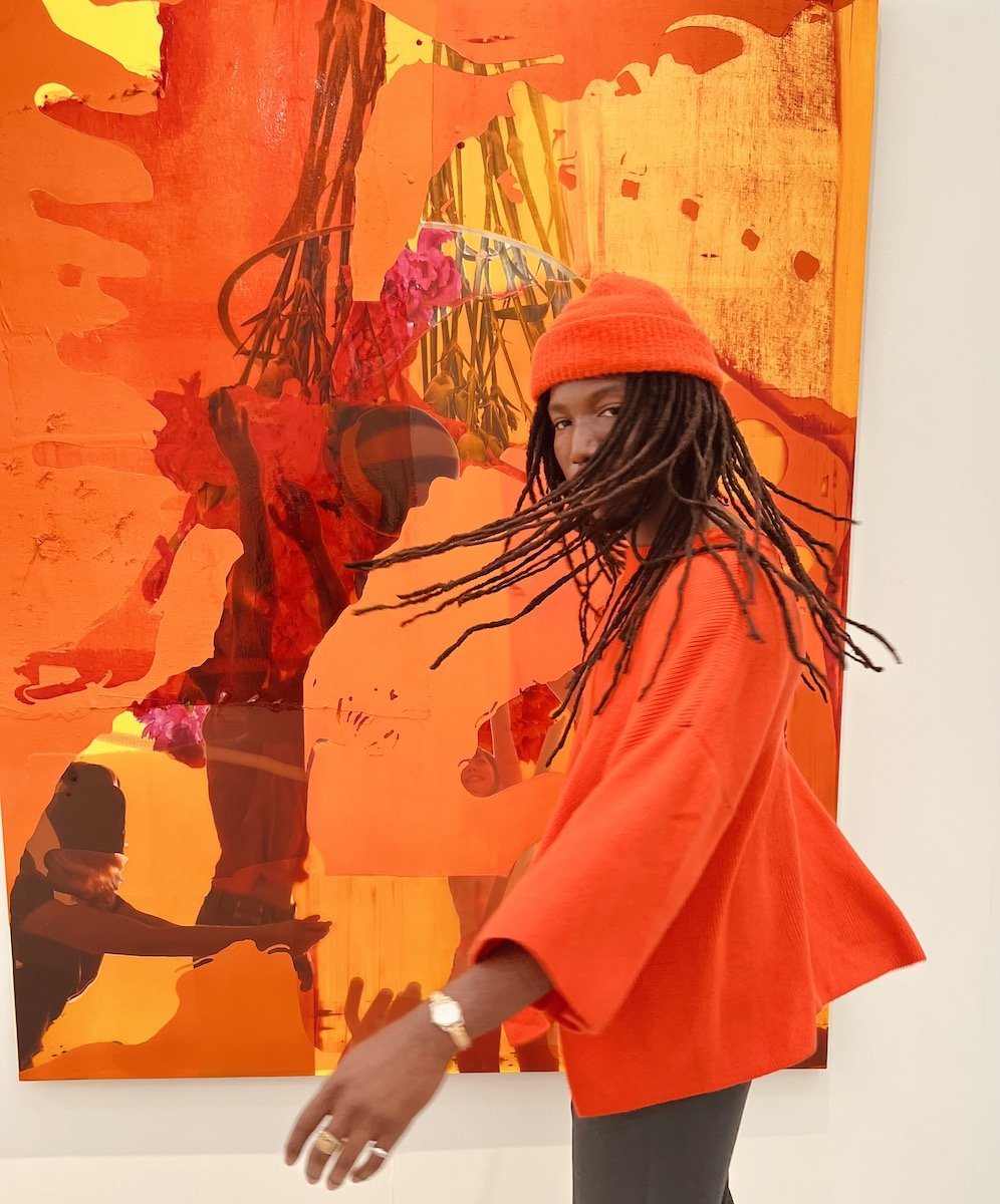 Spotted at Frieze LA with Omenihu in front of an Alex Hubbard piece at Regan Projects