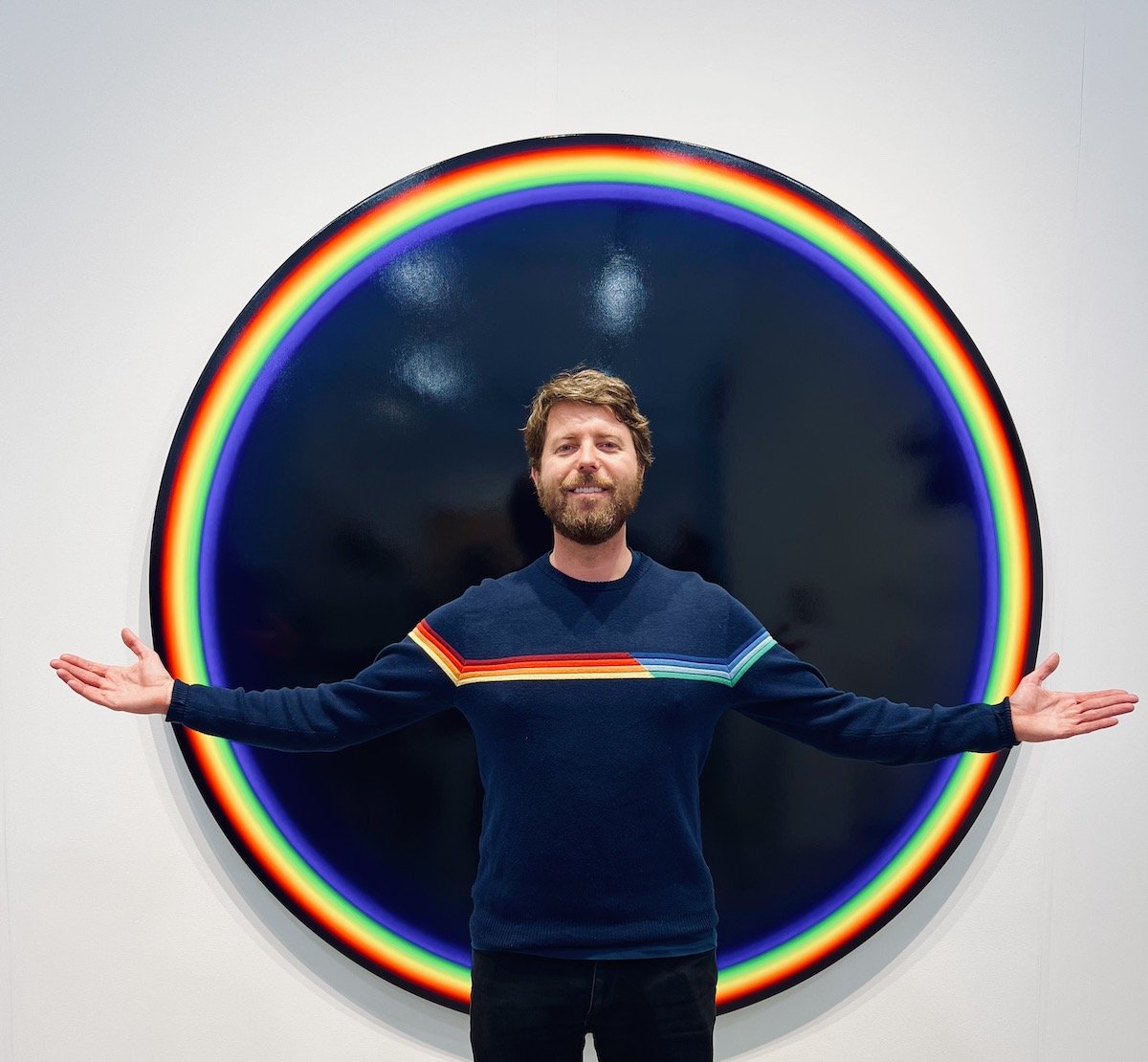 Spotted at Frieze with Casey Kelbaugh in front of Olafur Eliasson painting at Tanya Bonakdar Gallery