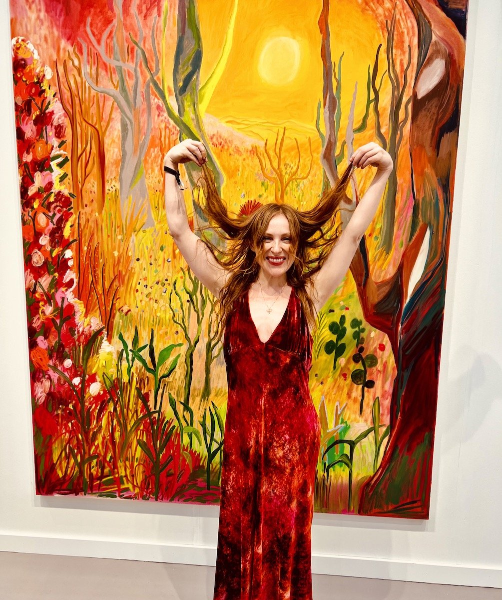 Spotted at Frieze LA with Dimitria in front of Shara Huges painting at Pilar Corrias Gallery