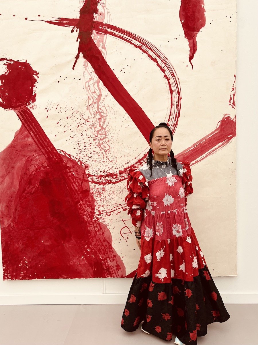 Spotted at Frieze LA with Seulhi Burns in front of Julian Schnabel painting at Galerie Max Hetzler