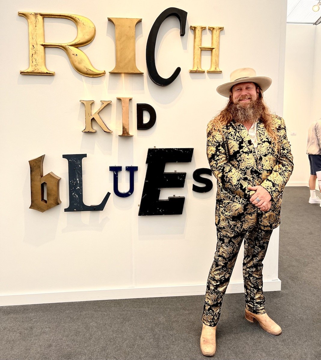 Spotted at Frieze LA with George Robert Honing in front of Jack Pierson message at Thaddeus Ropac