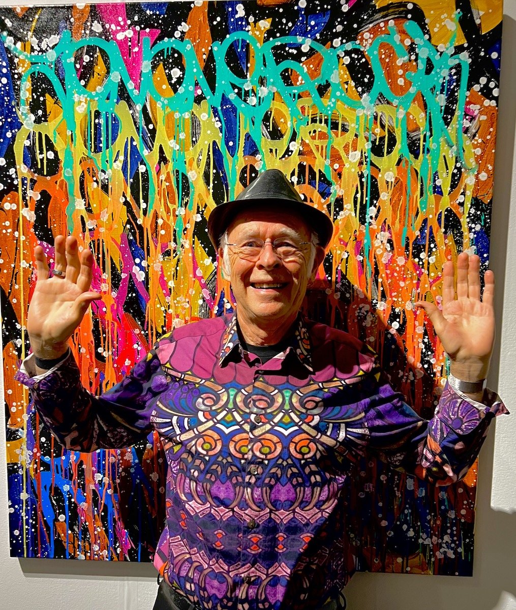Spotted at Art Market SF with GeorgeVon Bozzay in front of Joanne painting at Deodate Arte