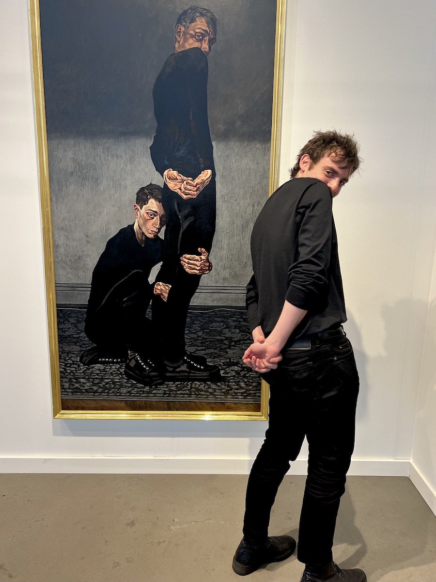 Spotted at Vota with Alexander Shulan standing next to Kye Christensen-Knowles painting at Lomex