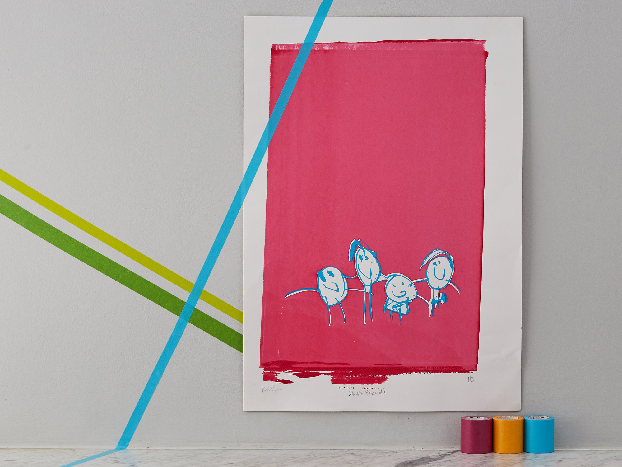 The first ever Junior Masterpiece drawn by Dora, 3 at the time, turned into a screen print.