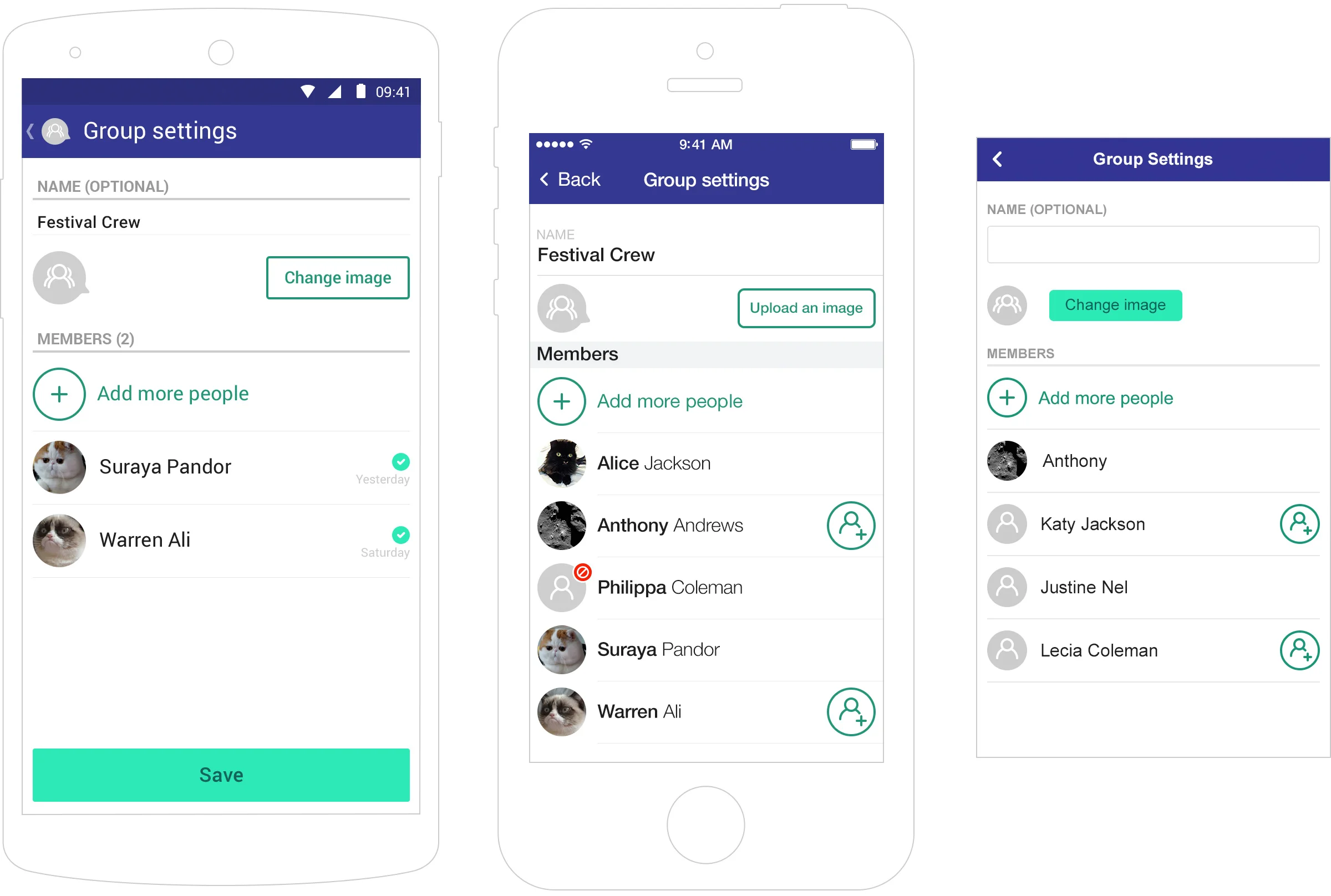 - Group settings for Android, iOS & Wap
