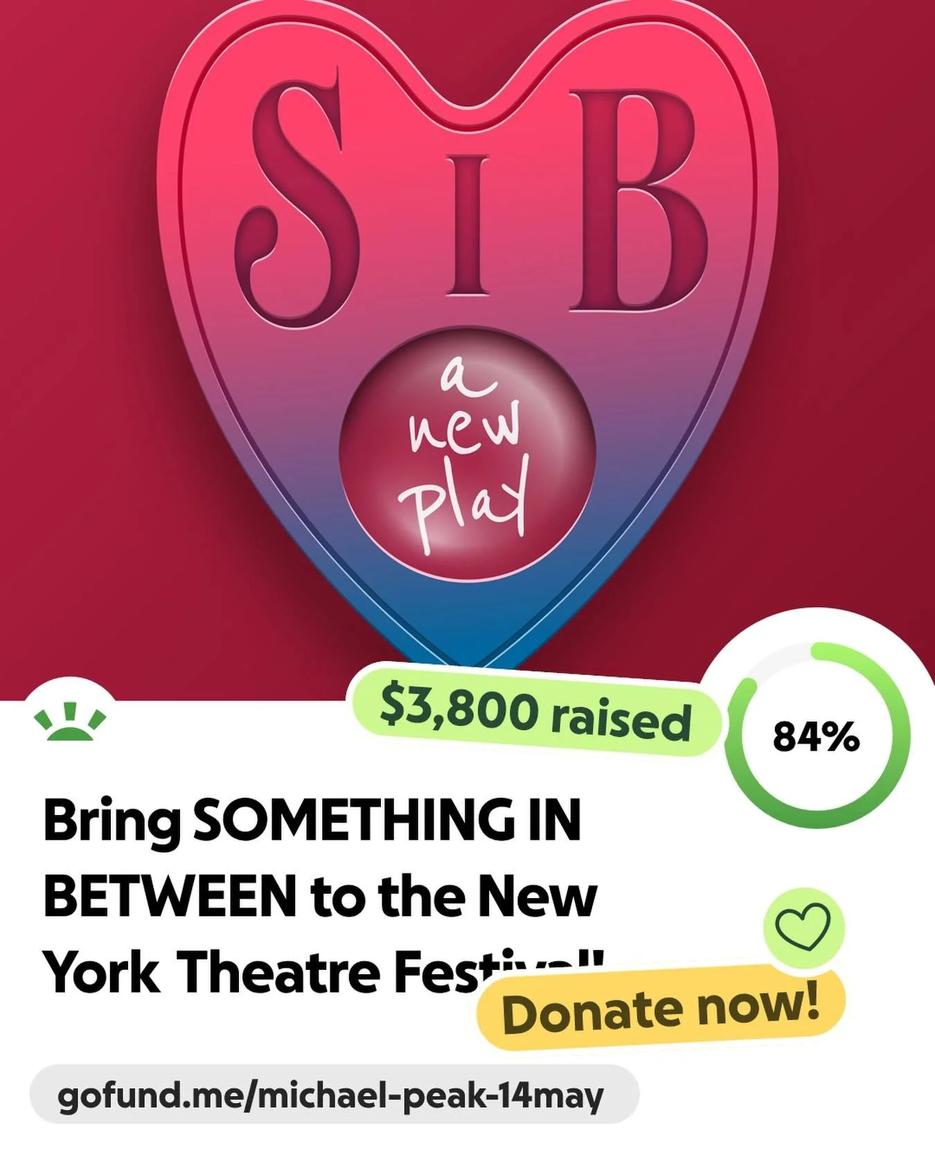We are so thrilled to be half way to our fundraising goal for the on stage premiere of SOMETHING IN BETWEEN by Michael Fasano, directed by Elliott Mattox, debuting in the New York Theatre Festival this July! 

Now is an opportunity for you to contrib